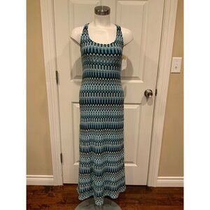 Trina Turk Blue, White & Brown Patterned  Sleeveless Knit Maxi Dress, Size 0